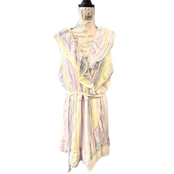 Lauren Conrad Dress Size XL Pastel Sleeveless Faux Wrap Lined Belted Summer EUC - Picture 2 of 16